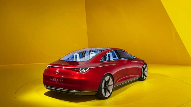 View of the rear quarter of the Mercedes CLA Concept EV. 